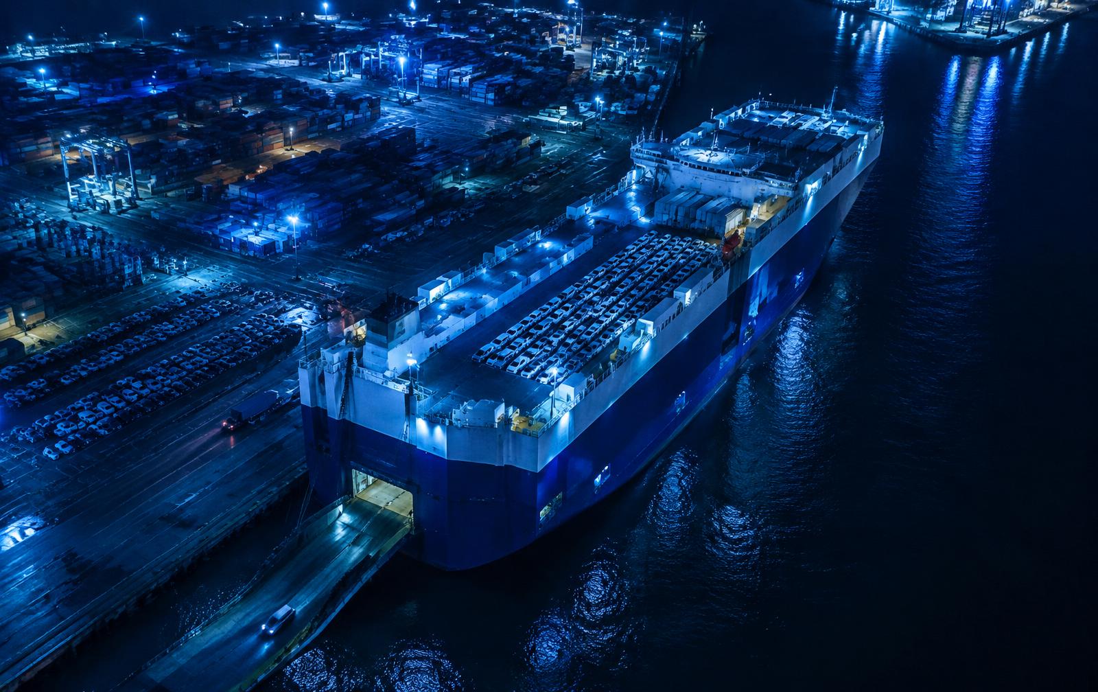 Vehicle cargo ship at port